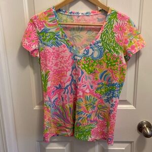 Lilly Pulitzer Michele Top in More Lovers Coral Print Sz S